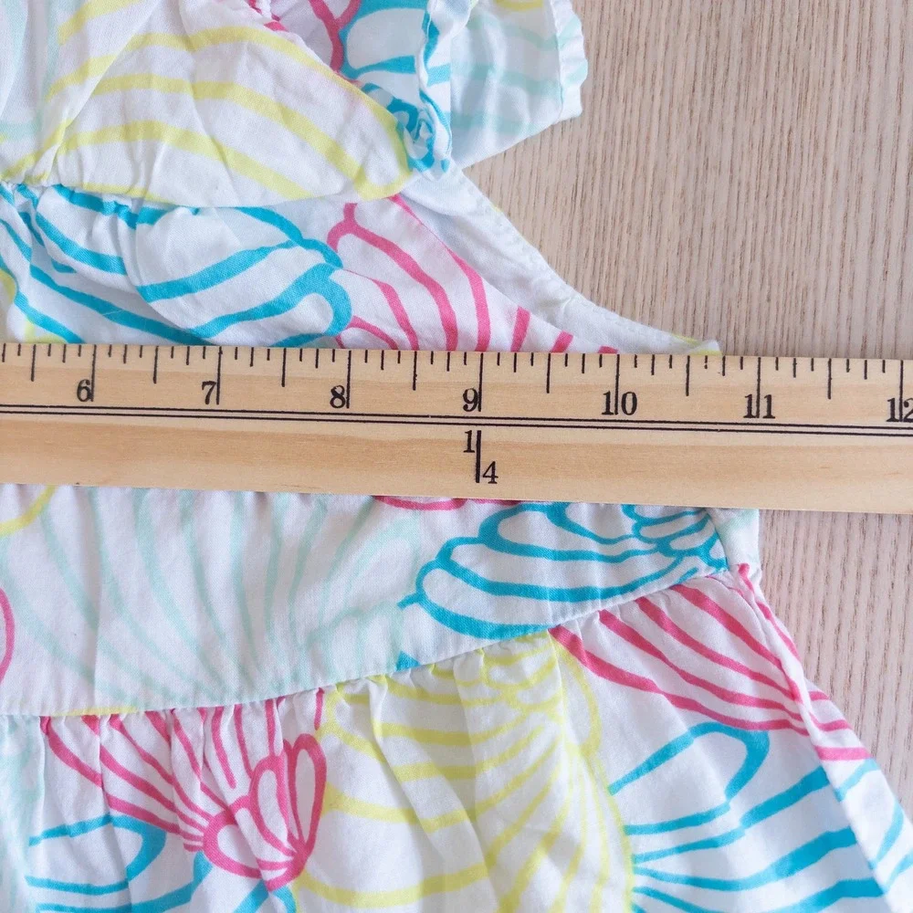 Gymboree Seashell Tiered Ruffle Sundress White Pink Blue Summer Girls 4T
